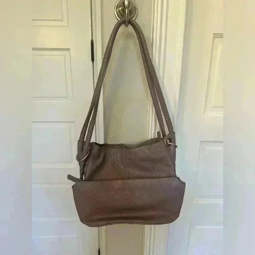 HOBO International Purple Lilac Pebble Leather Handbag Silver Hardware Pockets